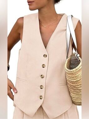 PrettyGarden Beige Vest Top with Buttons